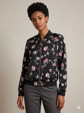 Floral Satin Bomber Jacket